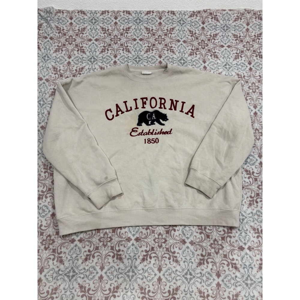 Reflex California Republic Bear Sweatshirt Beige Oversized Crewneck XL 2XL